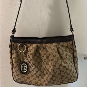 Gucci Brown and Black Shoulder Bag with Monogram Design